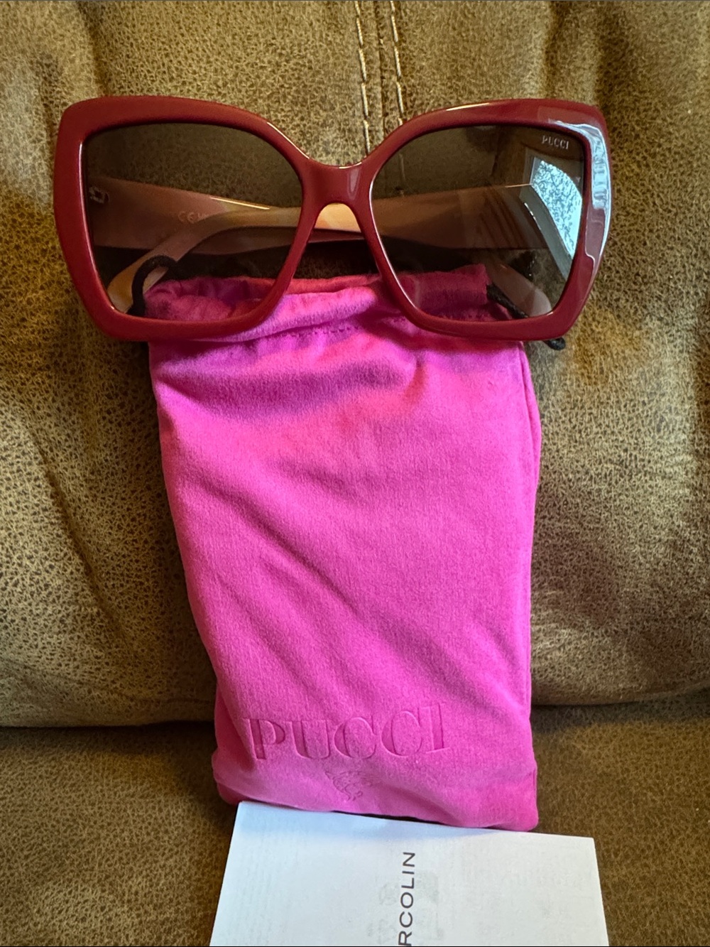 Emilio Pucci Burgundy Ombré Frame Oversized Square Sunglasses with Pink Pouch - Picture 3 of 9